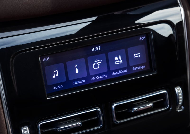 Driver controls like music, temperature, air quality, settings, and heat/cool seats are shown. | Bayway Lincoln in Houston TX