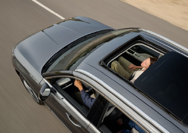 The available panoramic Vista Roof® of a 2027 Lincoln Aviator® SUV is open. | Bayway Lincoln in Houston TX