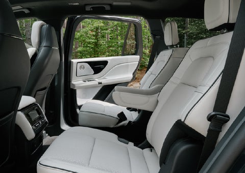 A side view of the second row with captain’s chairs in a 2027 Lincoln Aviator® Black Label™ SUV. | Bayway Lincoln in Houston TX